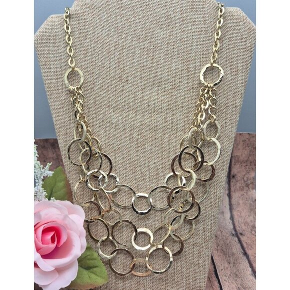 Gold Tone Large Link Multi Chain Statement Necklace 24" Mint - Picture 2 of 10